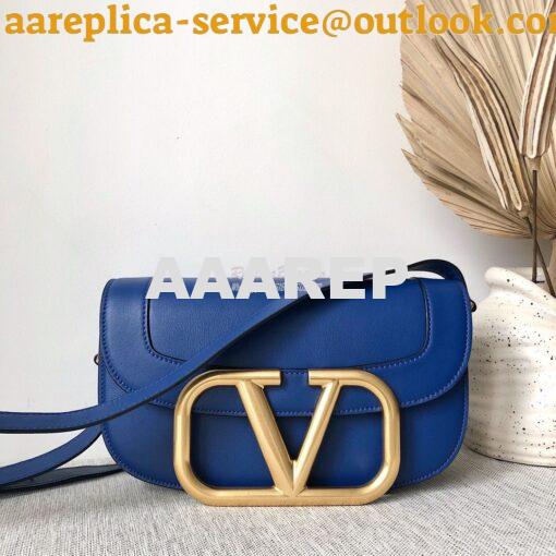 Replica Valentino Supervee Crossbody Calfskin Bag VW2B0G09 Blue 9