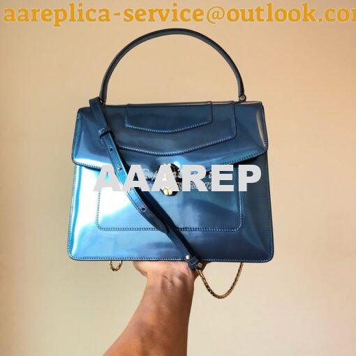 Replica Bvlgari Serpenti Forever Flap Cover Bag in Metallic Blue with