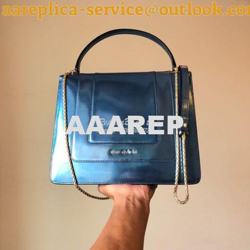 Replica Bvlgari Serpenti Forever Flap Cover Bag in Metallic Blue with 2