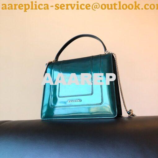 Replica Bvlgari Serpenti Forever Flap Cover Bag in Metallic Green with 2