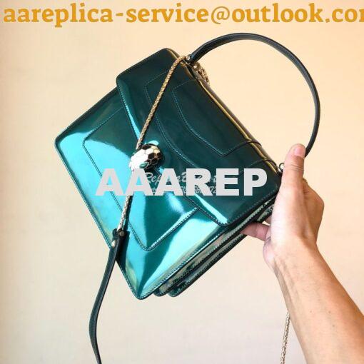 Replica Bvlgari Serpenti Forever Flap Cover Bag in Metallic Green with 3