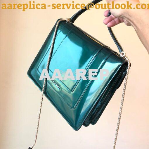 Replica Bvlgari Serpenti Forever Flap Cover Bag in Metallic Green with 4