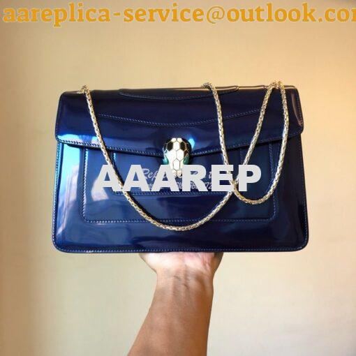 Replica Bvlgari Serpenti Forever Flap Cover Bag in Metallic Cobalt Blu