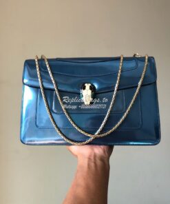 Replica Bvlgari Serpenti Forever Flap Cover Bag in Metallic Blue 39793 2