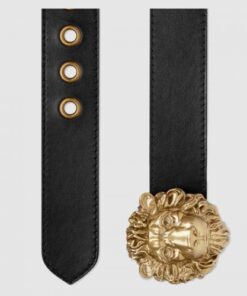 Replica Gucci Leather belt with lion head buckle 623163 2