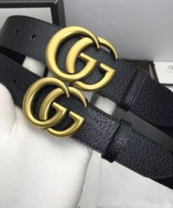 Replica Gucci Leather belt with Double G buckle black gold 406831 2