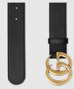 Replica Gucci Leather belt with Double G buckle 1.5" width 2