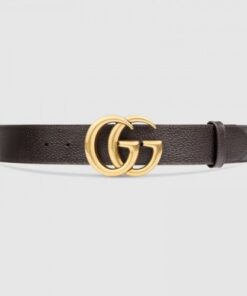 Replica Gucci Leather belt with Double G buckle brown 406831