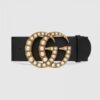 Replica Gucci Leather belt with Double G buckle brown 406831 9