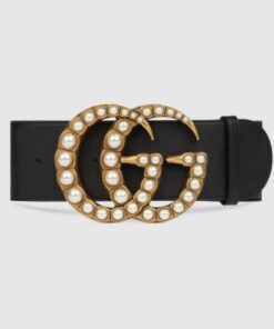 Replica Gucci Wide leather belt with pearl Double 453261