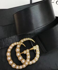 Replica Gucci Wide leather belt with pearl Double 453261 2