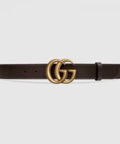 Replica Gucci Leather belt with Double G buckle dark brown