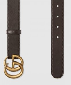 Replica Gucci Leather belt with Double G buckle dark brown 2