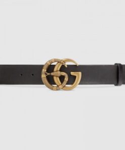 Replica Gucci Leather belt with Double G buckle with snake black 458949