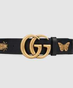 Replica Gucci Black Leather Belt With Animal Studs