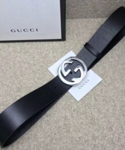 Replica Gucci Leather belt with interlocking G Black 368186 2