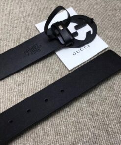 Replica Gucci Leather belt with interlocking G Black Buckle 368186 2