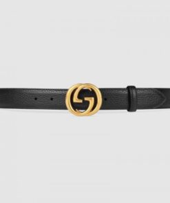 Replica Gucci Leather belt with interlocking G buckle 474345