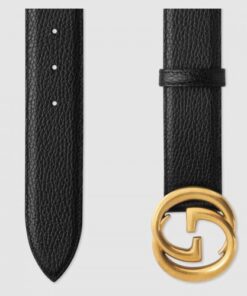 Replica Gucci Leather belt with interlocking G buckle Black 474347 2