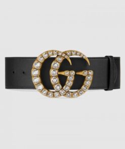 Replica Gucci Leather belt with crystal Double G buckle 550110