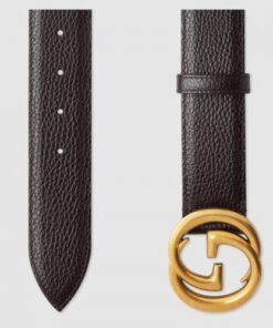 Replica Gucci Leather belt with interlocking G buckle Brown 474347 2