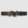 Replica Gucci Leather belt with crystal Double G buckle Black ‎600630 4