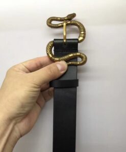 Replica Gucci Leather belt with snake buckle black 458935 2