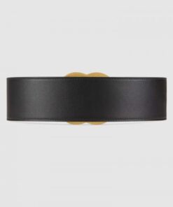 Replica Gucci Leather belt with crystal Double G buckle Black ‎600630 2