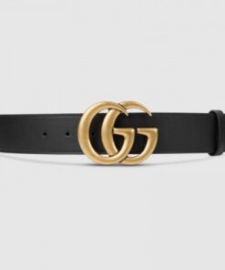 Replica Gucci Leather belt with Double G buckle 1.5" width