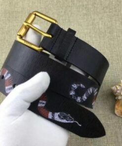 Replica Gucci Black Kingsnake Print Leather Belt With Square Buckle 2