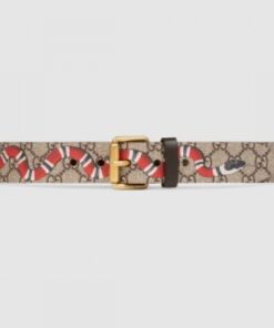 Replica Gucci Kingsnake Print GG Supreme Belt With Square Buckle 2