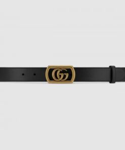 Replica Gucci Belt with framed Double G buckle Black 575587