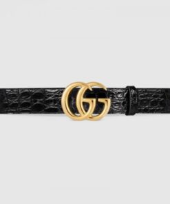 Replica Gucci GG Marmont caiman belt with shiny buckle