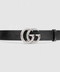 Replica Gucci Leather belt with Double G buckle black 406831