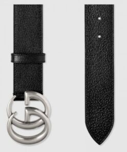 Replica Gucci Leather belt with Double G buckle black 406831 2