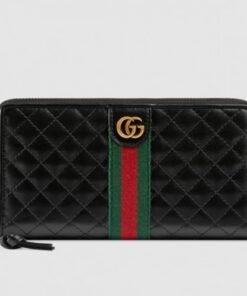 Replica Gucci Zip Around Wallet In Black Quilted Leather