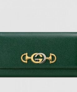 Replica Gucci 573612 Zumi grainy leather continental wallet dark green grainy leather