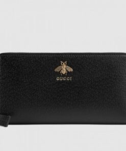 Replica Gucci Animalier Zip Around Wallet In Black Leather