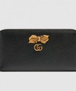 Replica Gucci Black Leather Zip Around Wallet With Bow