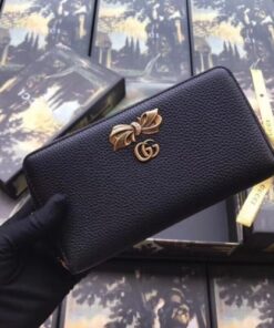 Replica Gucci Black Leather Zip Around Wallet With Bow 2