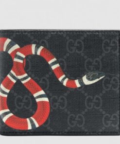 Replica Gucci Black Kingsnake Print GG Supreme Bi-fold Wallet