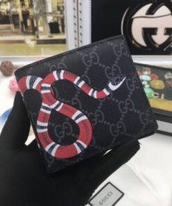 Replica Gucci Black Kingsnake Print GG Supreme Bi-fold Wallet 2