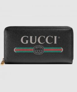 Replica Gucci Black Print Leather Zip Around Wallet