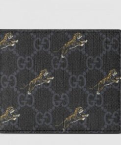 Replica Gucci Black Tiger Print GG Supreme Bi-fold Wallet