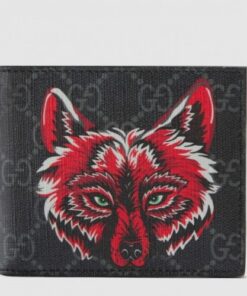 Replica Gucci Black Wolf Print GG Supreme Bi-fold Wallet