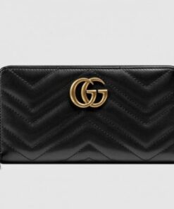 Replica Gucci Black GG Marmont Zip Around Wallet With Pearls