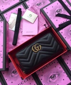 Replica Gucci Black GG Marmont Zip Around Wallet With Pearls 2