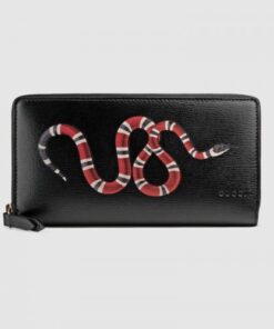 Replica Gucci Black Kingsnake Print Leather Zip Around Wallet