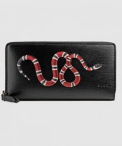 Replica Gucci Black Kingsnake Print Leather Zip Around Wallet 2