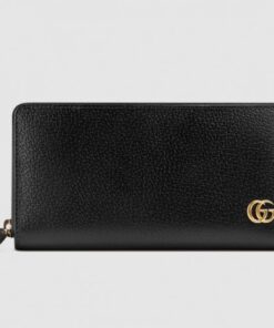 Replica Gucci GG Marmont Zip Around Wallet In Black Leather